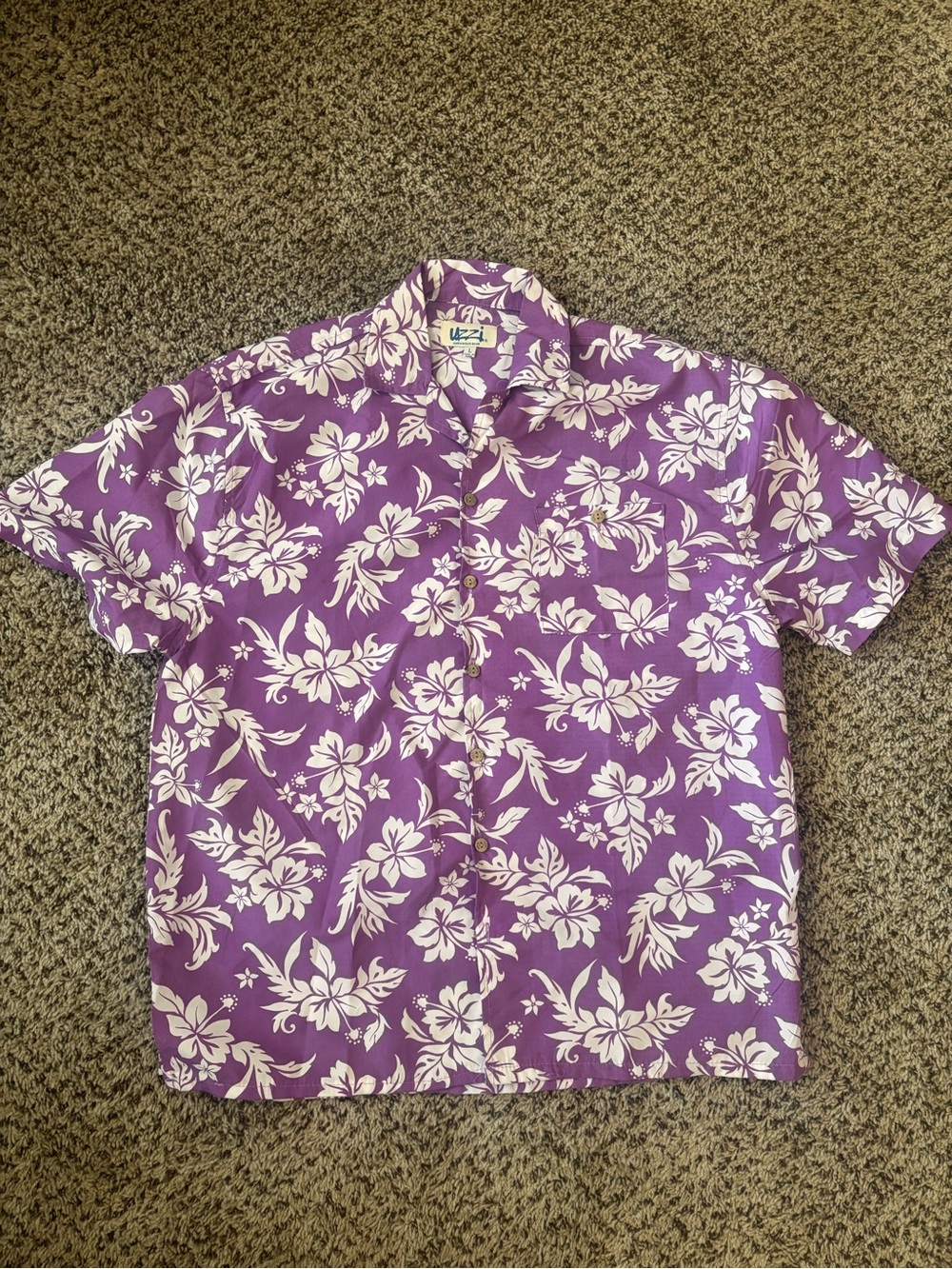 Casual Short-Sleeve Purple Floral Button-Down Shirt